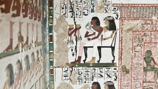 A handout picture released by the Egyptian antiquities authorities on March 10, 2015 shows the inside of a tomb belonging to Sa-Mut that was discovered by the American Research Center's (ARCE) mission led with the Egyptian Ministry of Antiquities during the excavation works at the open courtyard of the tomb TT110 at a vast necropolis of more than 500 pharaonic tombs, situated at the feet of the Theban mountains, between the famed valleys of the Kings and Queens over the town of al-Qurna. The tomb most probably dates to the 18th Dynasty of the New Kingdom. AFP PHOTO / SCA / AYMAN DAMARNY == RESTRICTED TO EDITORIAL USE - MANDATORY CREDIT "AFP PHOTO / SCA / Ayman Damarny " - NO MARKETING NO ADVERTISING CAMPAIGNS - DISTRIBUTED AS A SERVICE TO CLIENTS ==